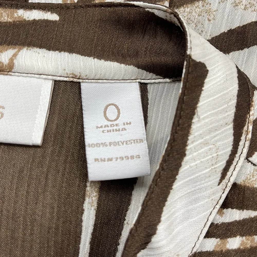 Chico’s Brown Zebra Print Button Down Sheer Blouse Size Small - Image 7
