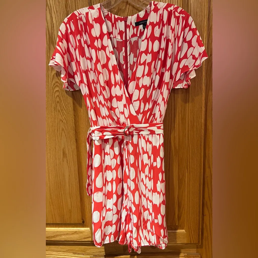 French Connection Baez Drape Printed Playsuit‎ Romper Lollipop Red Multi Size 0 - Image 10