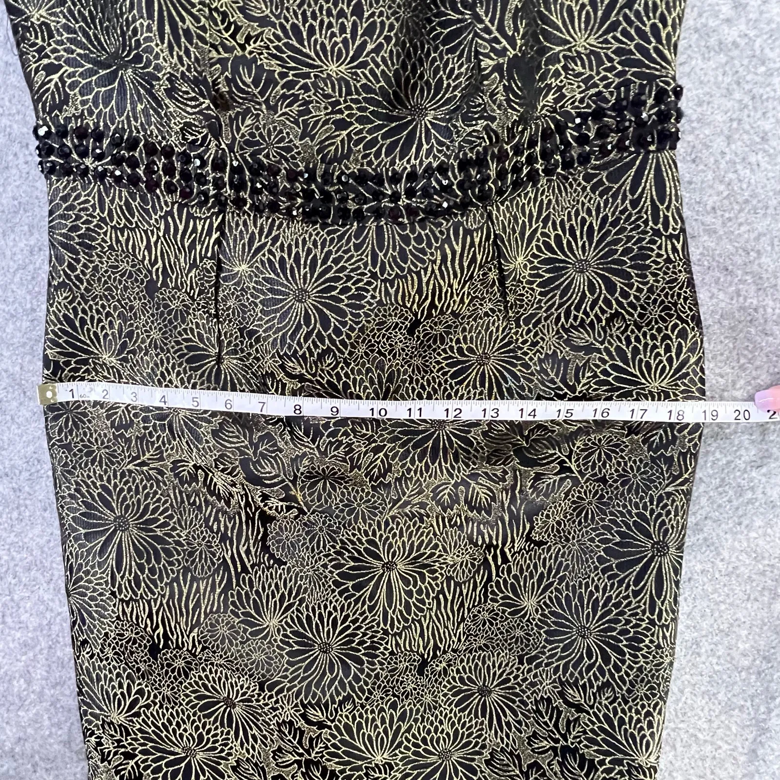 Carmen Marc Valvo Dress 10 Black Gold Floral Brocade Jacquard Beaded Cocktail - Image 11