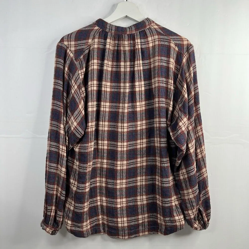 Free People Sz XS Button Front Shirt Northern Bound Plaid Flannel Onyx Oversized - Image 9