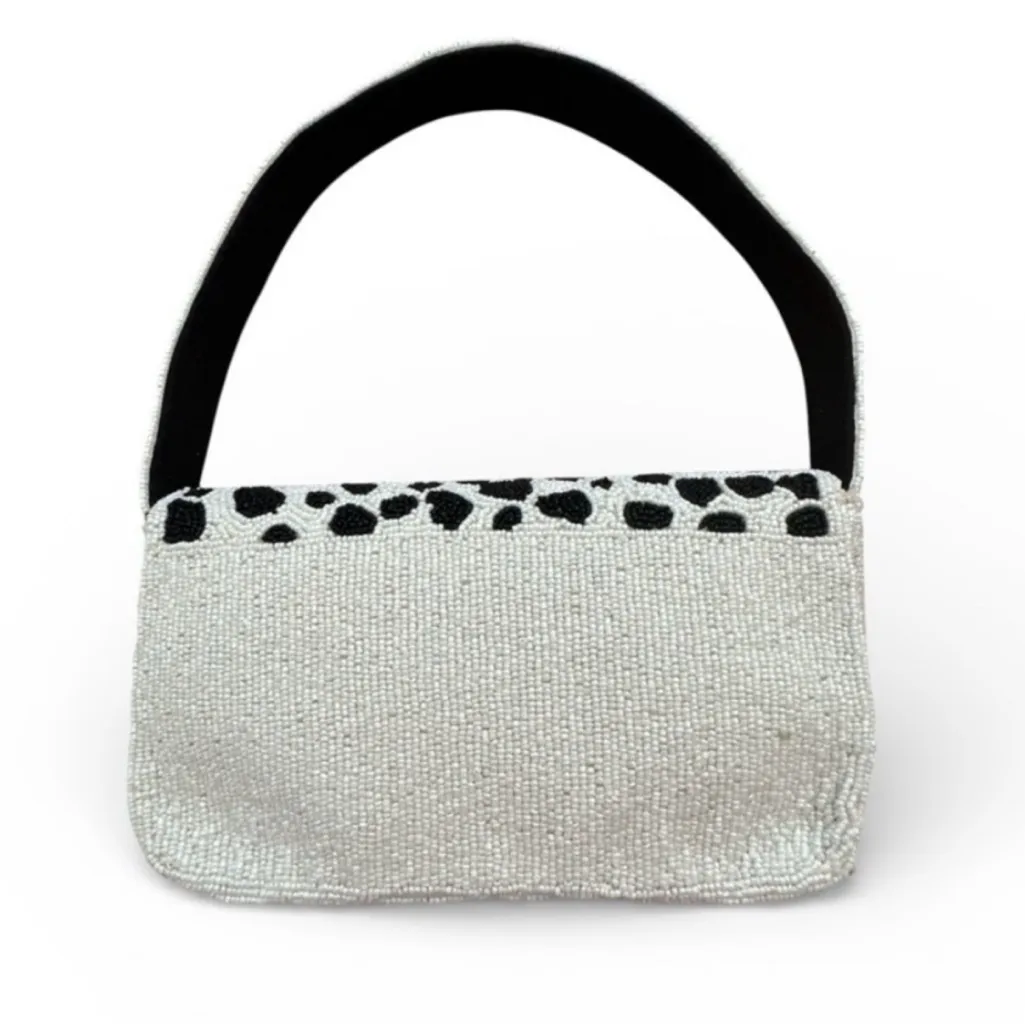 America & Beyond Snow leopard print Black and White
Beaded Shoulder Bag - Image 2