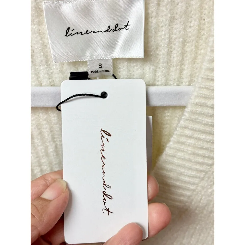 NWT Line & Dot Jersey Kate Long Sleeve Ruffle Trim Button Front Sweater Cream S - Image 5