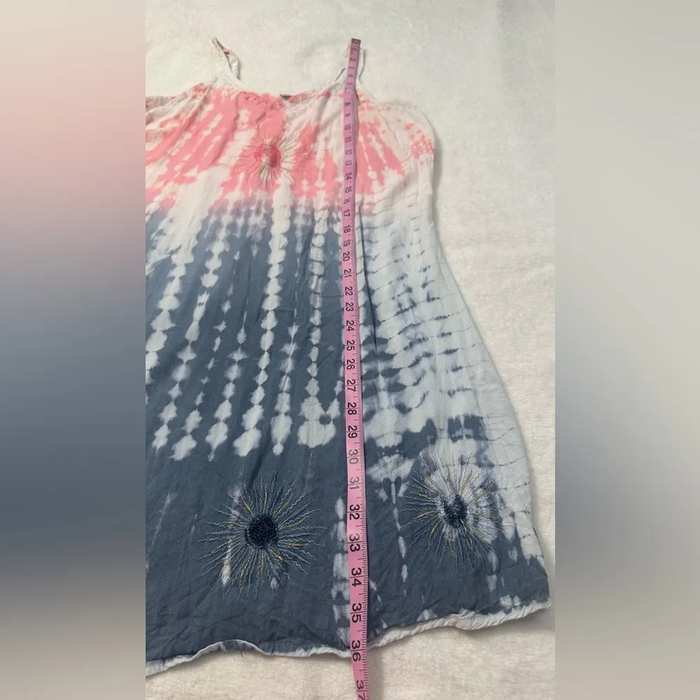 Raya Sun Tie Dye Beachy BOHO Tank Pink and Gray Sleeveless Mini Sundress - Image 13