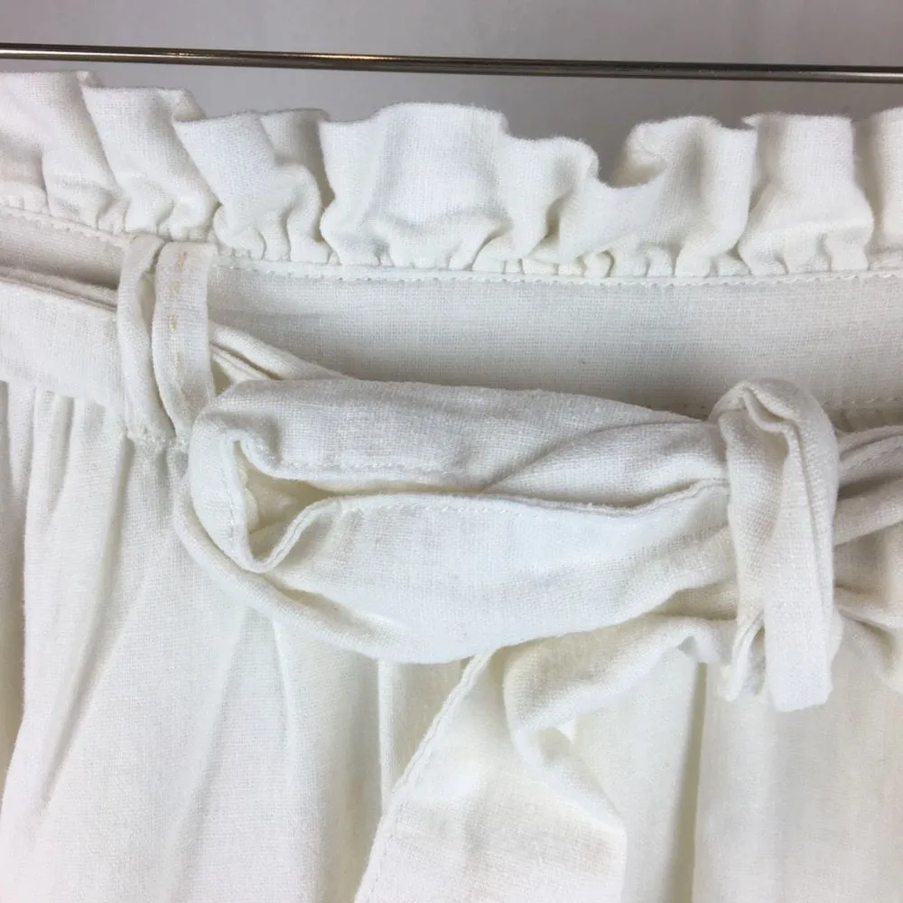 Anthropologie Odille Ivory Paper Bag Belted Linen Blend Mini Skirt 4 - Image 3