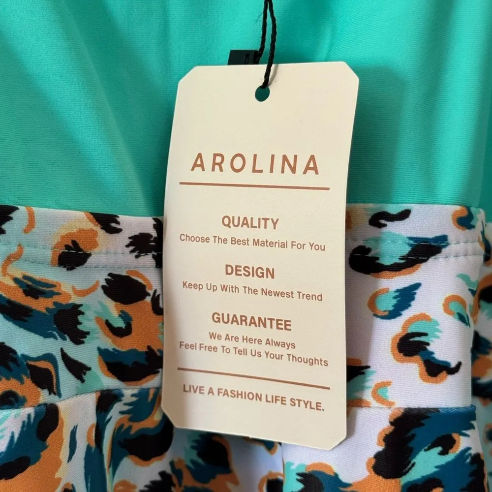 Arolina Swimsuit Dress Two Piece Cute Green Leopard Print With Shorts 22W NWT - Image 7