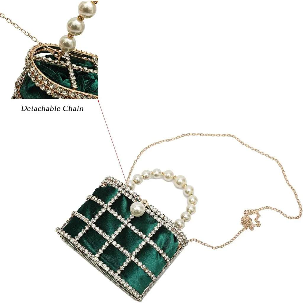 ⚡Women's Purple Detachable Pearl Diamond Chain Soft Velvet Shoulder Clutch Bag - Image 5