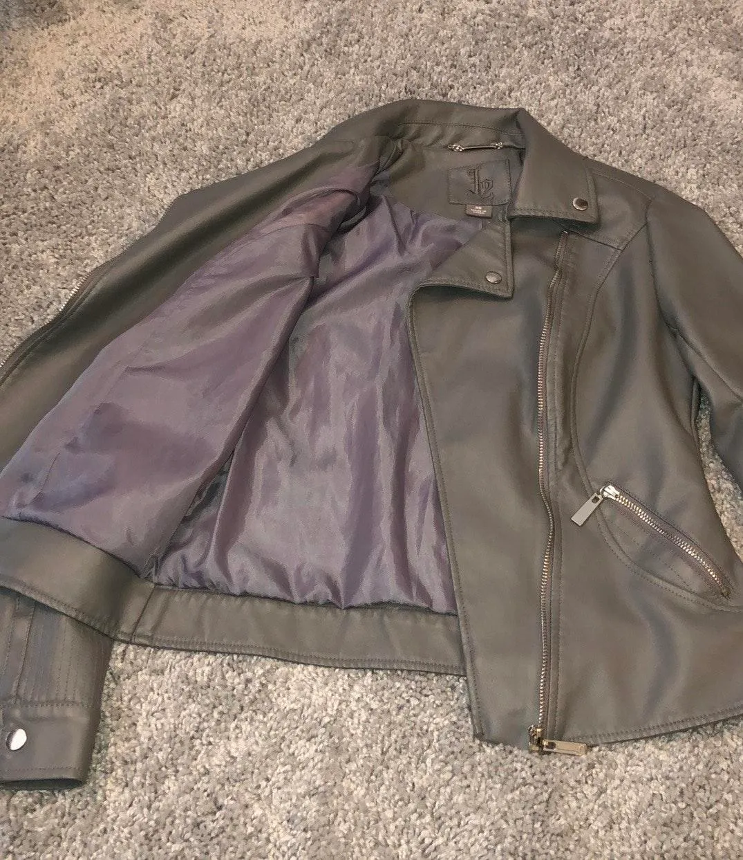 Gray Leather Jacket Size XS - Image 4