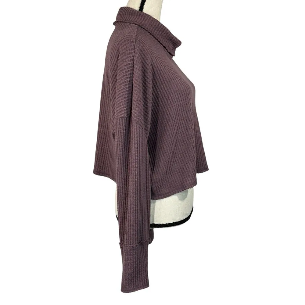 Wild Fable XX-Large Crop Top Waffle Knit Long Sleeve Cowl Neck Stretch Purple - Image 3