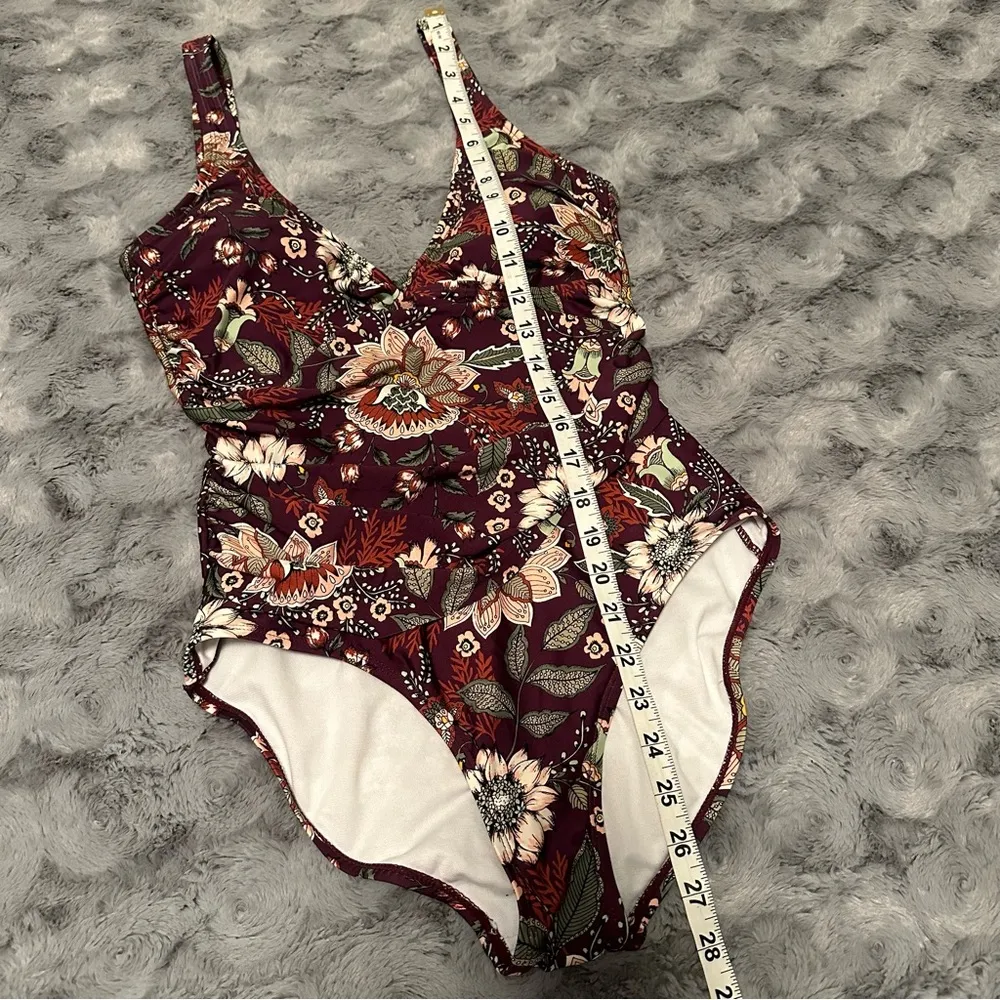 Anne Cole Size 10 20M0033 Wine Floral Print Boho Flattering One Piece Swimsuit - Image 9