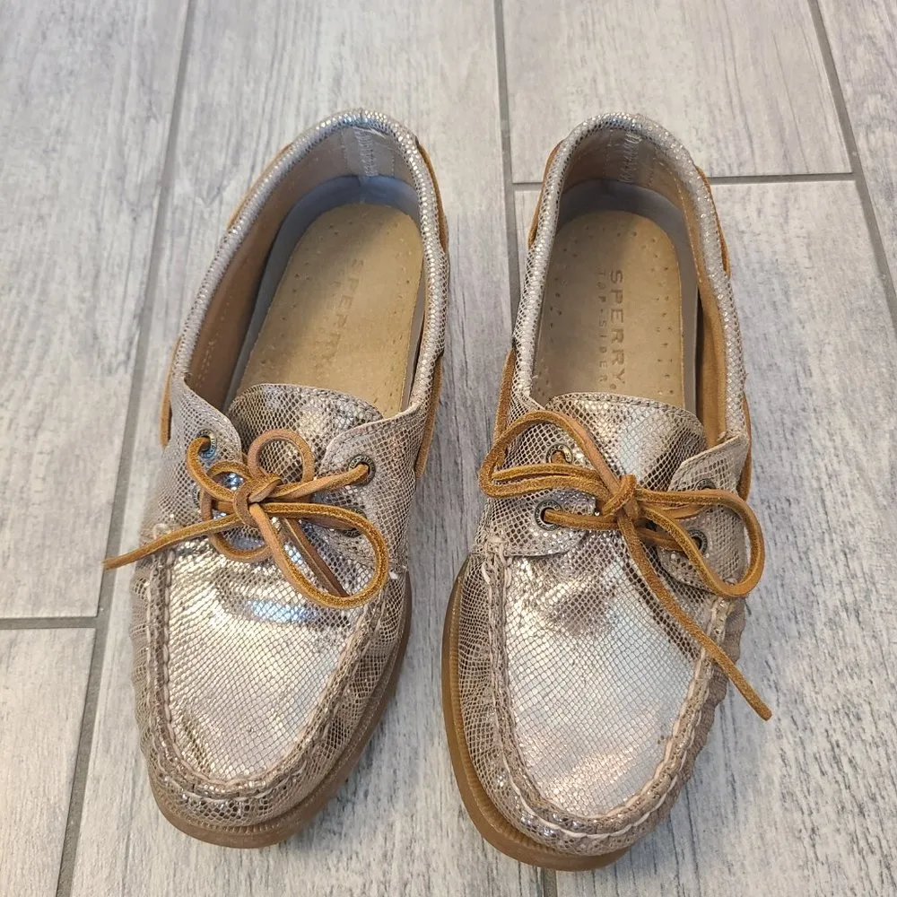 Sperry top-sider women's boat shoes loafers gold metallic size 7.5 - Image 4