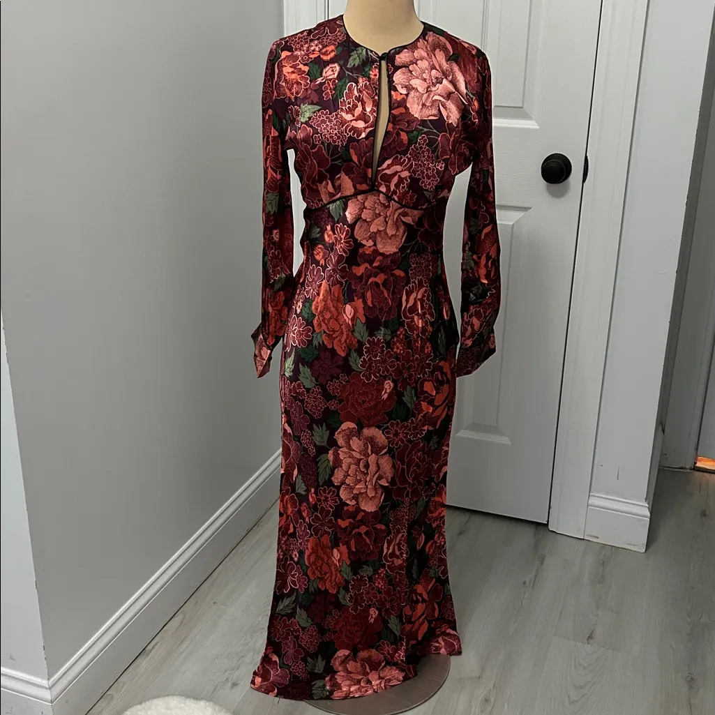 Topshop Satin Floral Long Sleeve Maxi Dress - Image 2