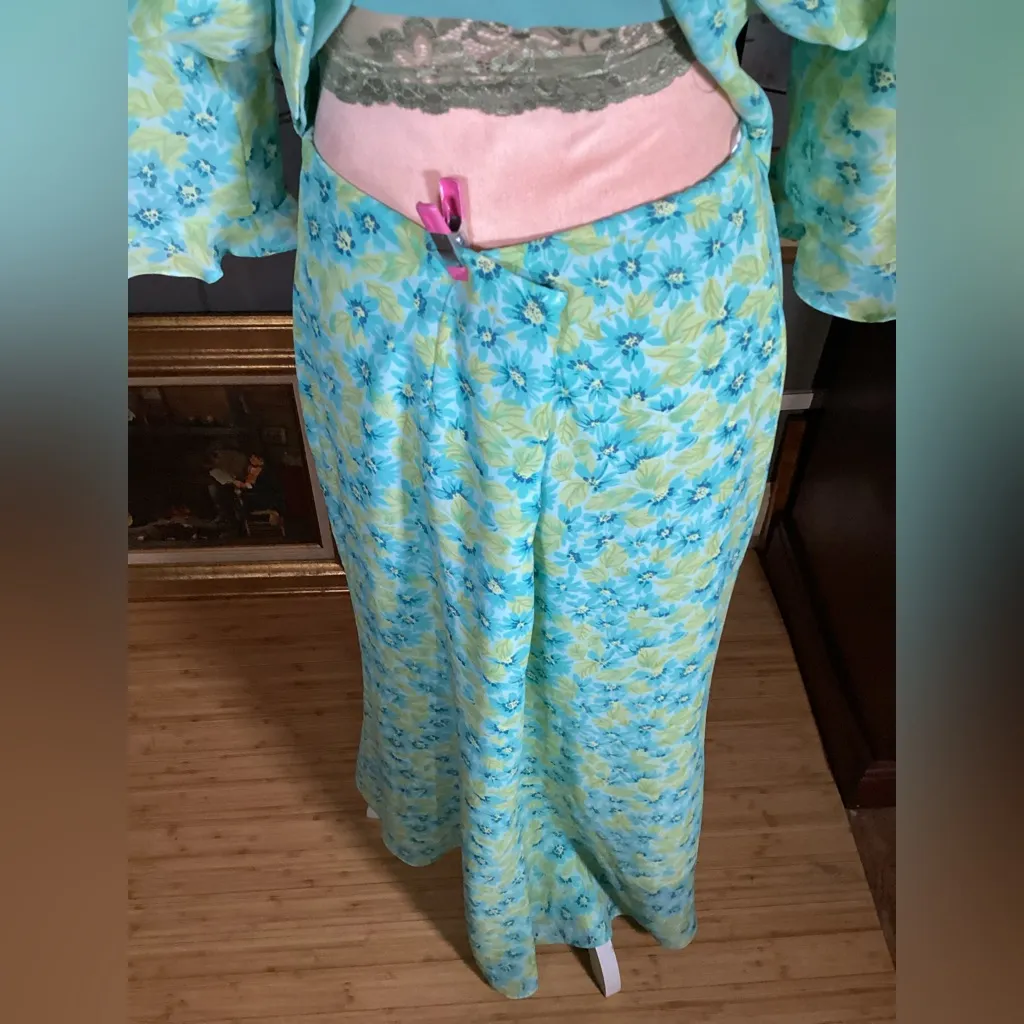 Vintage 2 Piece Lime/Teal Floral Cynthia Howie for Maggy Boutique Flutter 14 Green - Image 5