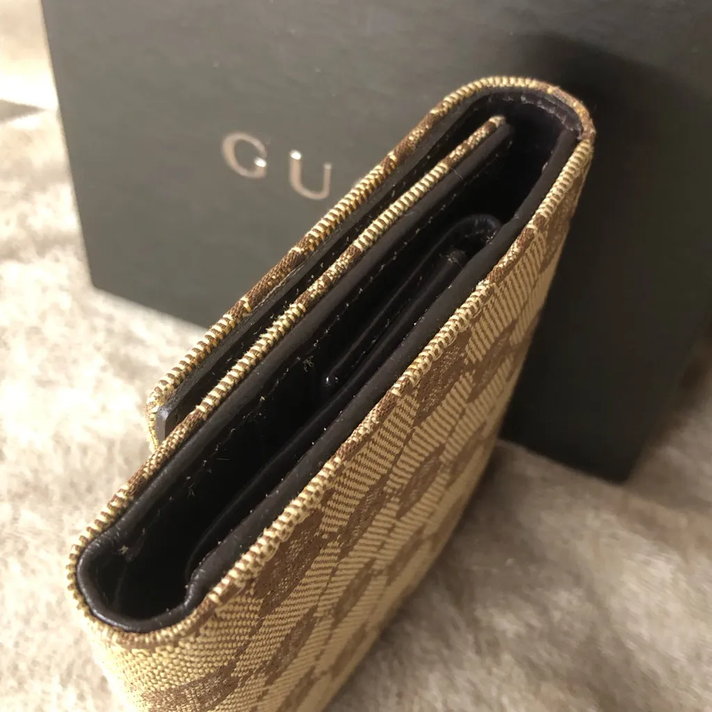 GUCCI GG Canvas Leather Sherry Line Horsebit Trifold Wallet COMES WITH GUCCI BOX - Image 3