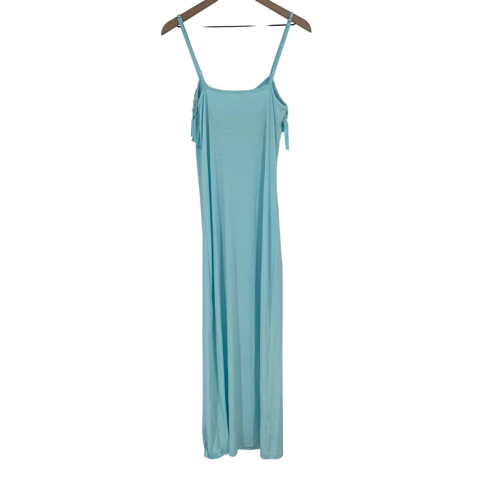 Bonsai California Maxi Dress Boho Fringe Spaghetti Strap Turquoise Blue Size L Size L - Image 4
