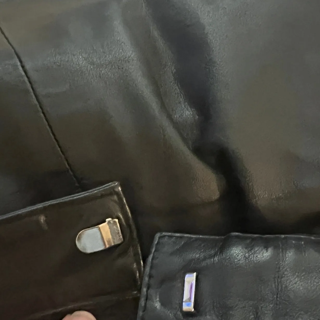 VTG CHARLES KLEIN Black 100% Leather Mini Skirt Sz 12 Lined Front Pockets EUC - Image 10