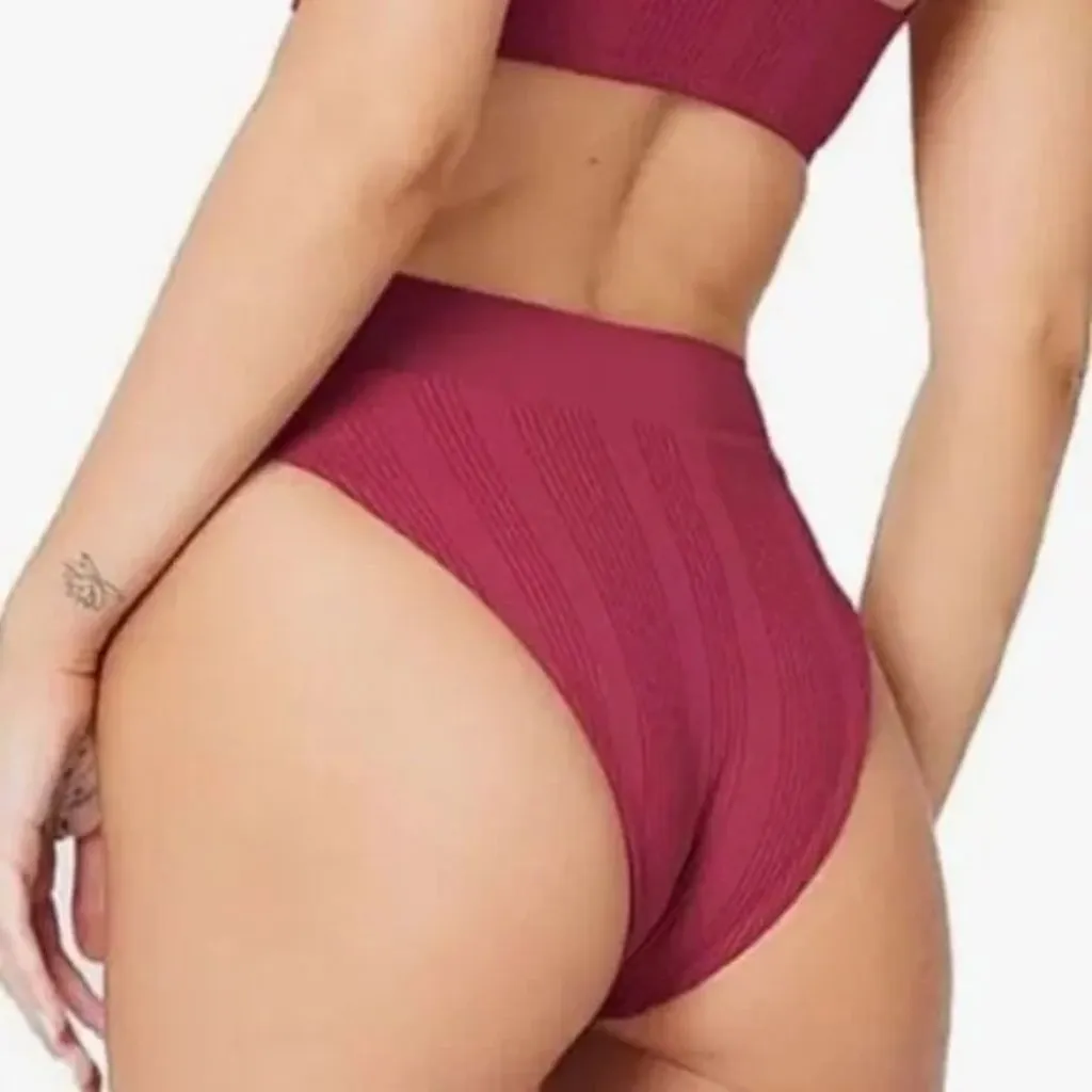 L*Space Pointelle Rib Court Bikini Swim Bottom Womens XS Cabernet‎ Burgandy NEW - Image 2