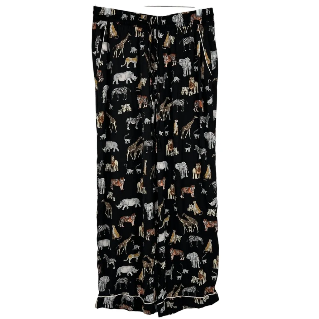 Banana Republic Animal Safari Print Pajama Set Black Multicolor Size Medium - Image 8
