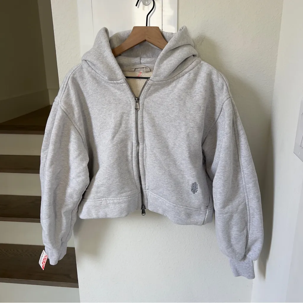 NWT Free People A Cut Above Zip-Up Hoodie in White Heather Grey - Image 5