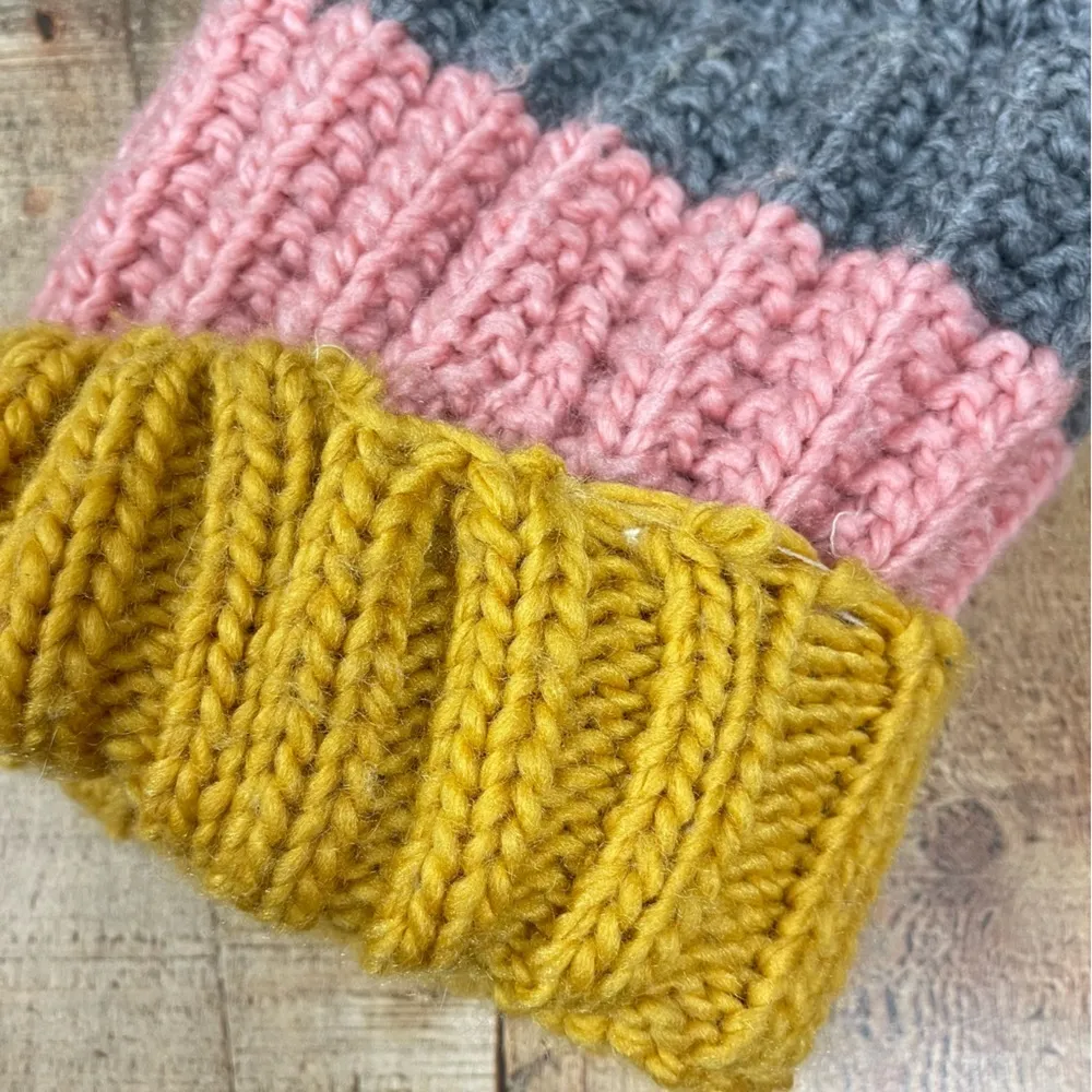 Chunky Knit Pom Fleece Lined Warm Winter Beanie Pastel Mustard Yellow Preppy Pink - Image 5
