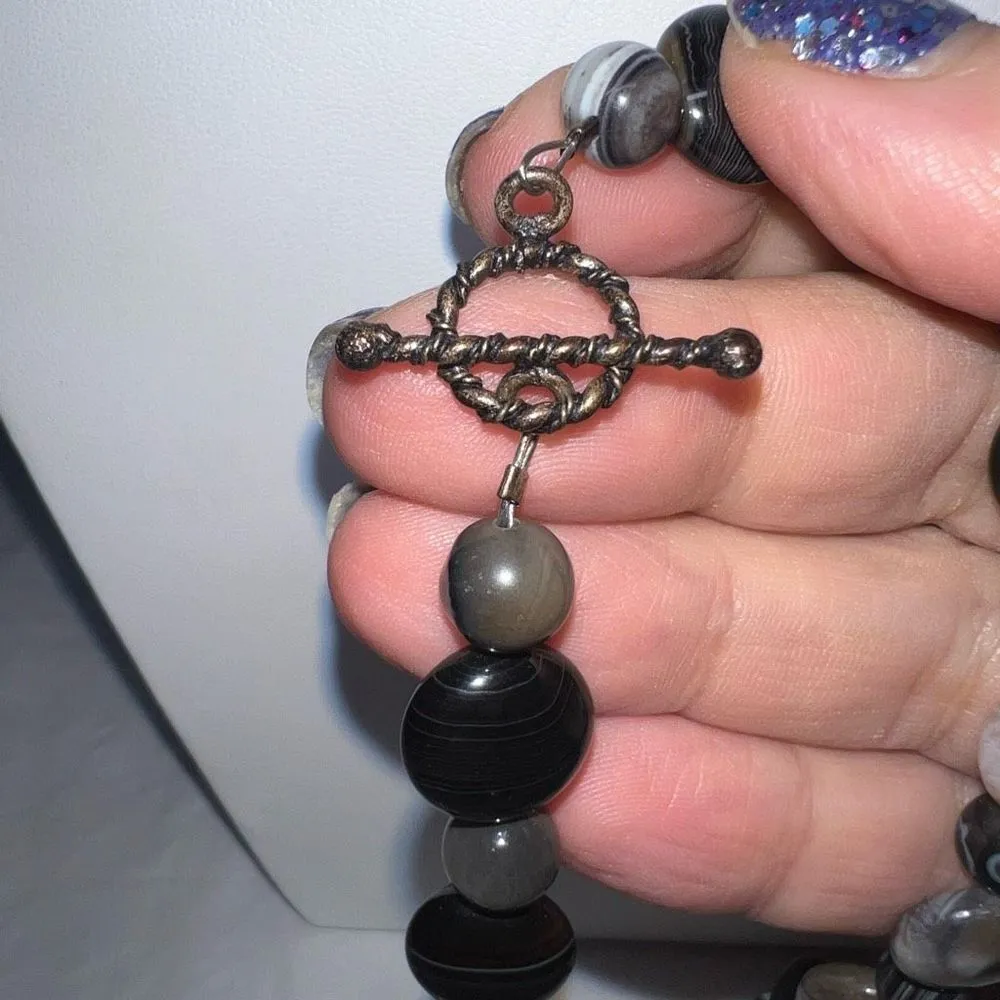 Vintage Sardonyx and Agate Toggle Clasp Necklace‎ Black - Image 4