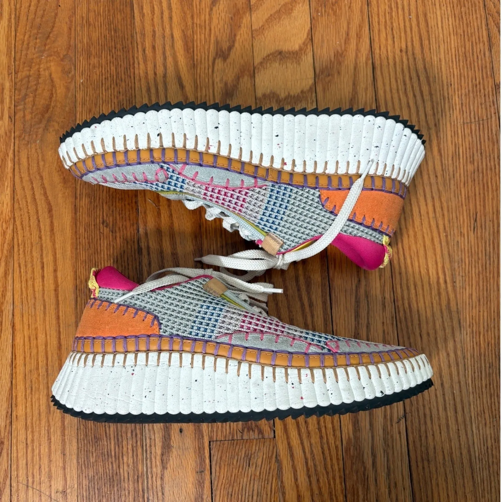 Chloe Nama Sneakers Multi Color Mesh Leather Woven Detail Size 41 - Image 6