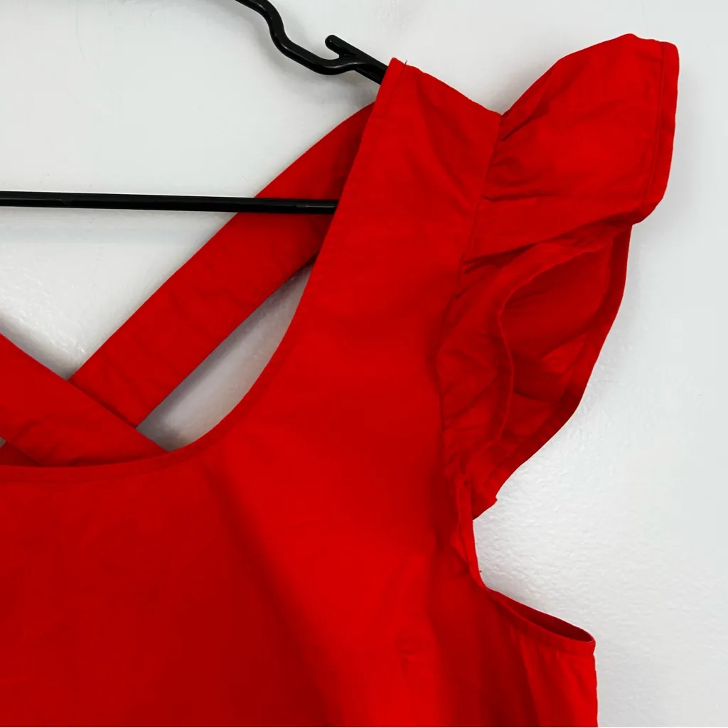 Maeve Bold Red Criss Cross Back Ruffle Cap Sleeve Cotton Tank Size Large - Image 6