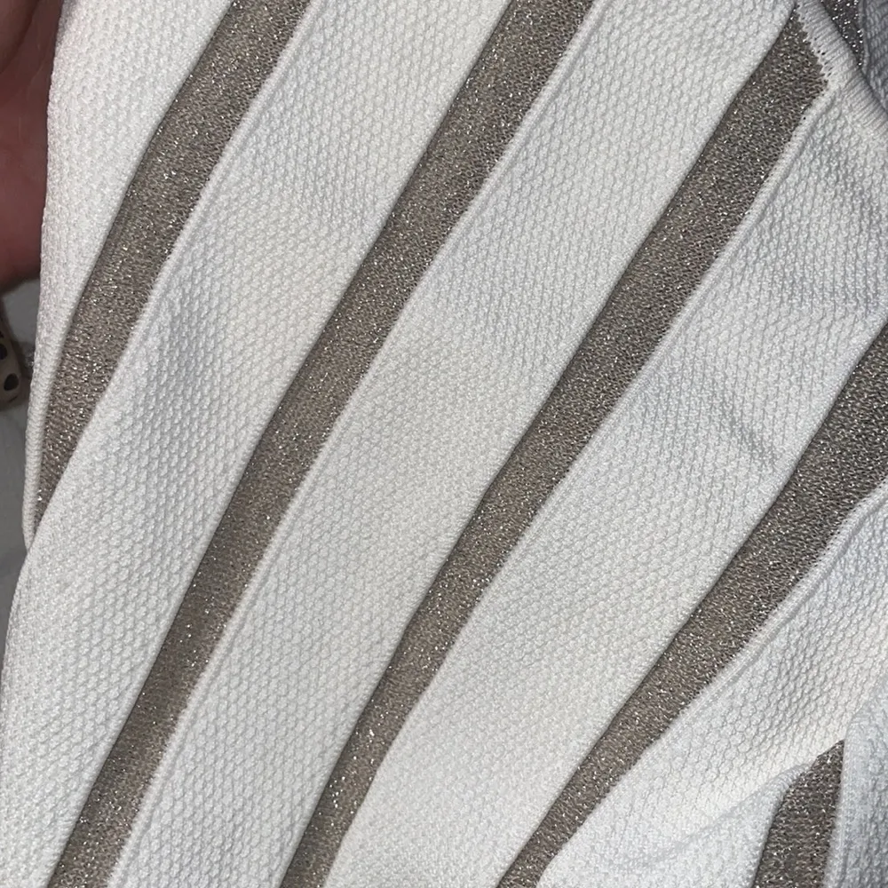 Torn By Ronny Kobo White & Gold Drop Waist Dress - Image 7