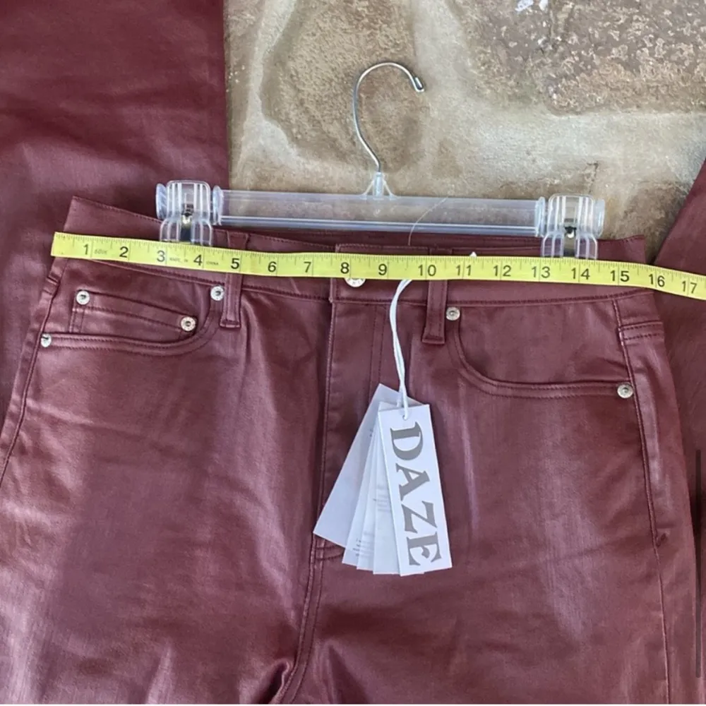 DAZE Denim Daily Driver faux vegan leather coated ankle jeans burgundy - Image 7