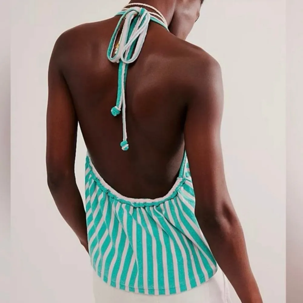 NEW Free People We The Free Coastal Town Halter Top Green White Large Coconut - Image 3