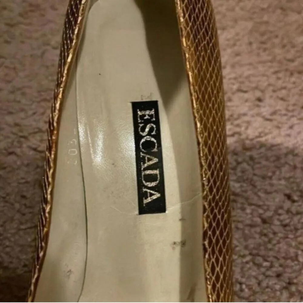 Vintage Escada Gold Metallic Snakeskin High Heel Shoes Size 8 - Image 4
