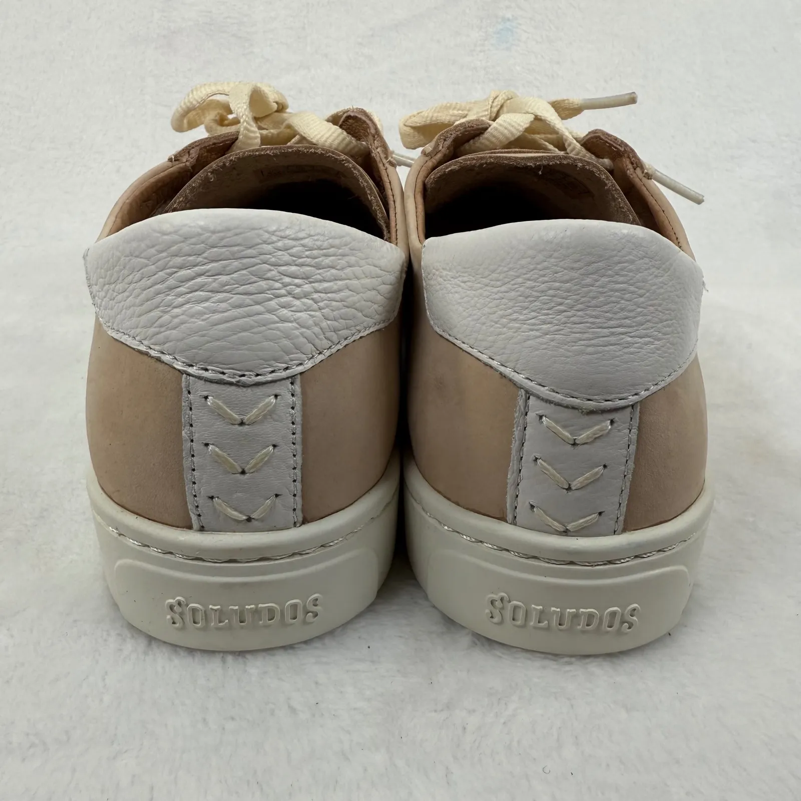 Soludos Women's Ibiza Sneakers Leather Tan White Accent Lace Up Casual Shoes 9.5 - Image 5