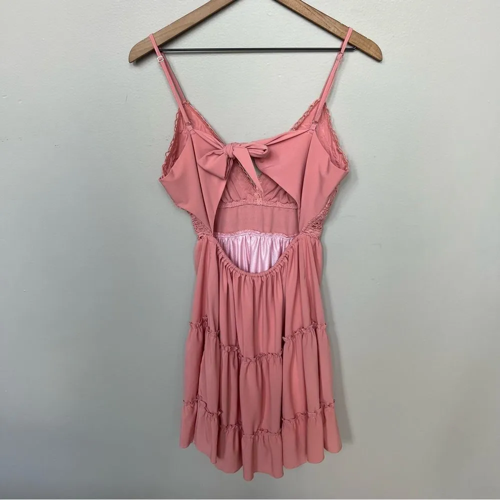 ECOWISH‎ Womens V-Neck Spaghetti Strap Bowknot Backless Sleeveless Lace Mini - Image 15