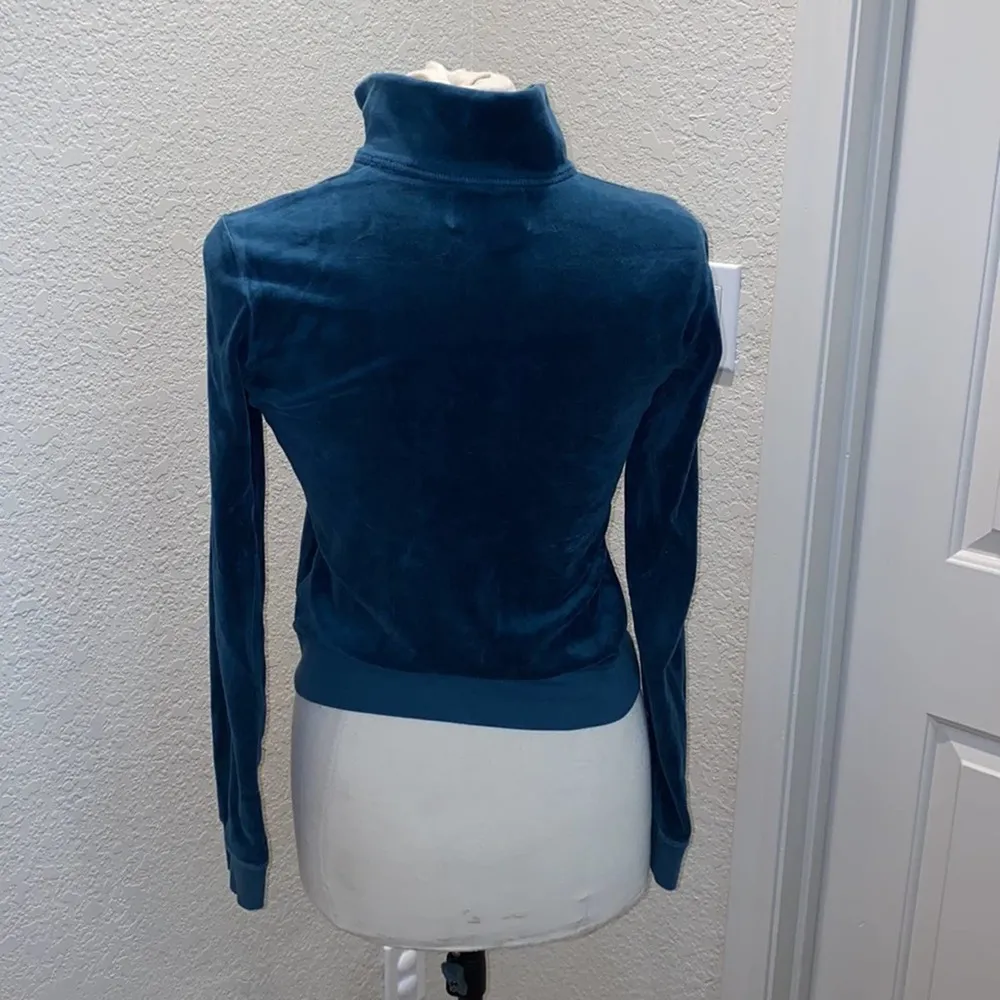 Juicy Couture Teal Zip Up Velour Sweatshirt Sz Lg Cotton Polyester Stretch - Image 2