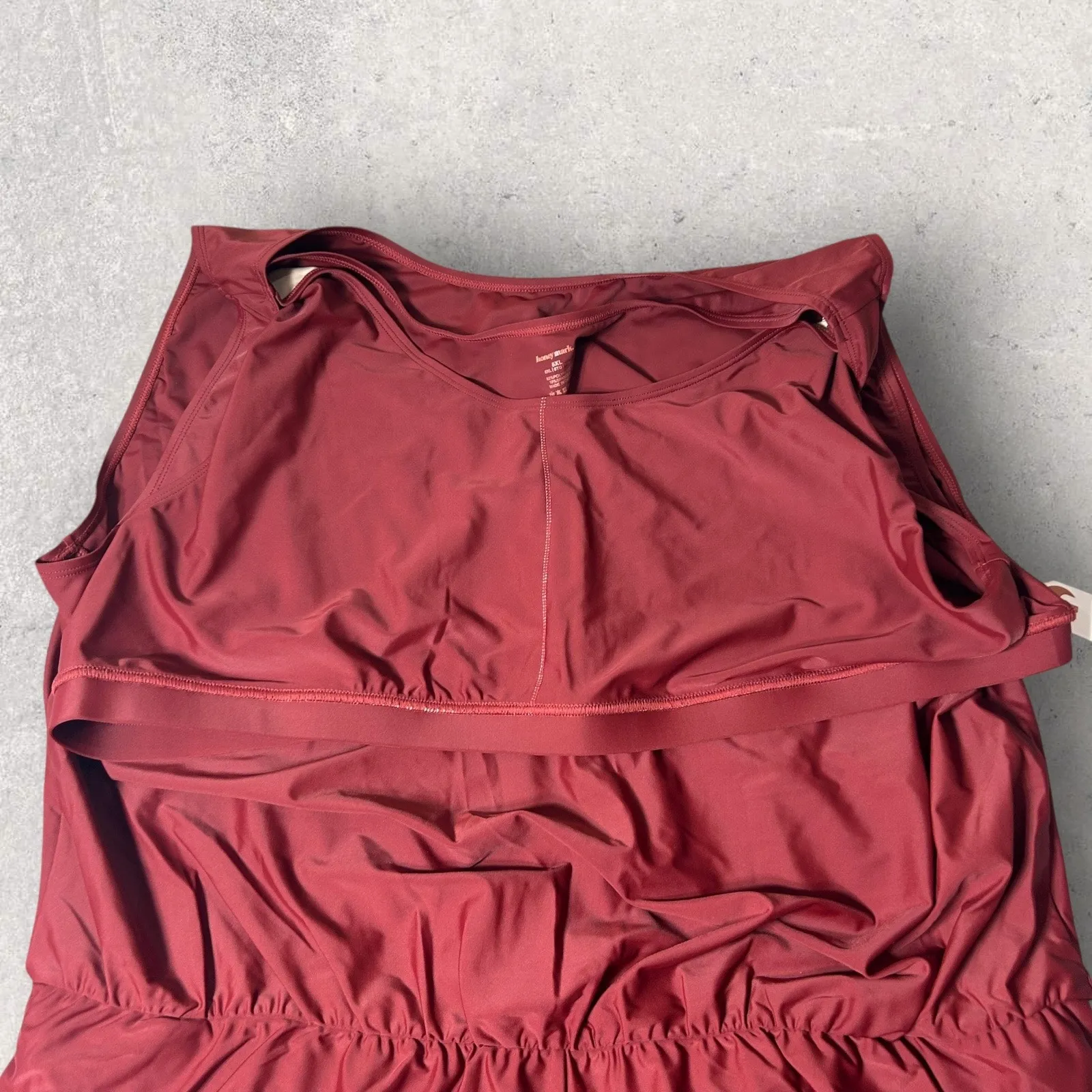 Honey Mark Sage Swim Romper‎ Womens 5XL Burgundy Sleeveless Stretch Pockets NEW Red Size 5X - Image 8