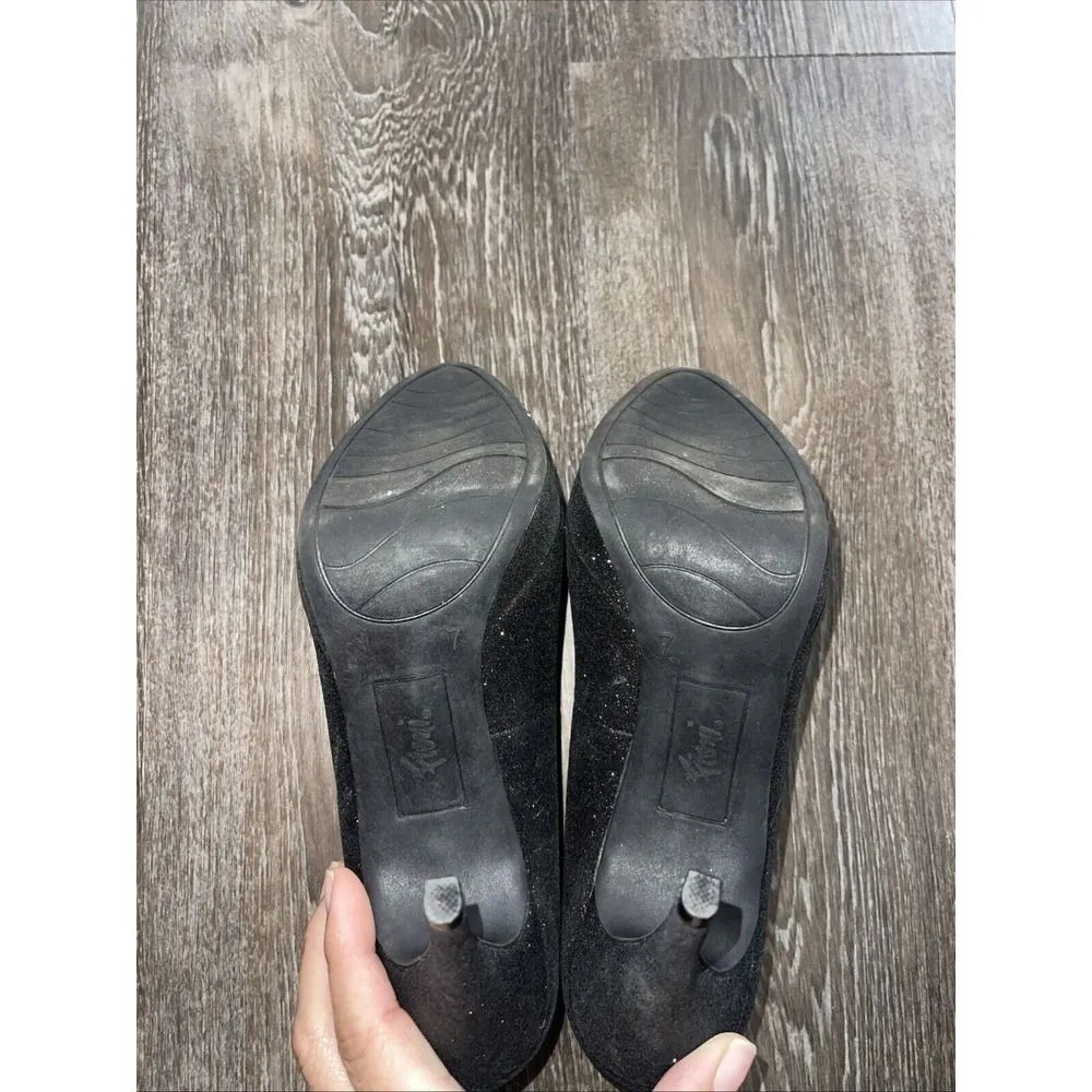 Fioni Night Womens Size 7 Platform Heels Sparkly‎ Silver and Black Pumps S - Image 6