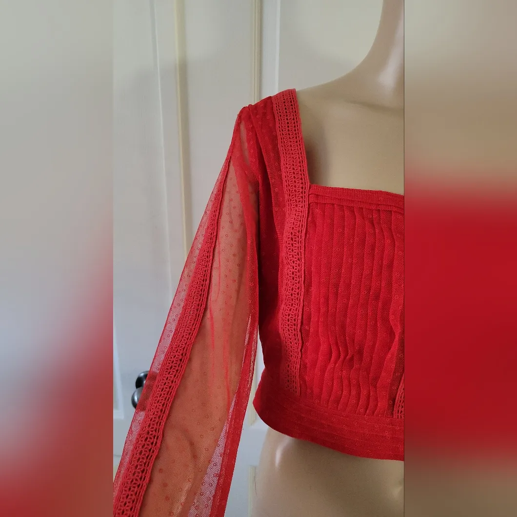 Anthropologie Dotted Tulle Crop Long Sleeve Blouse Size 10 - Image 2