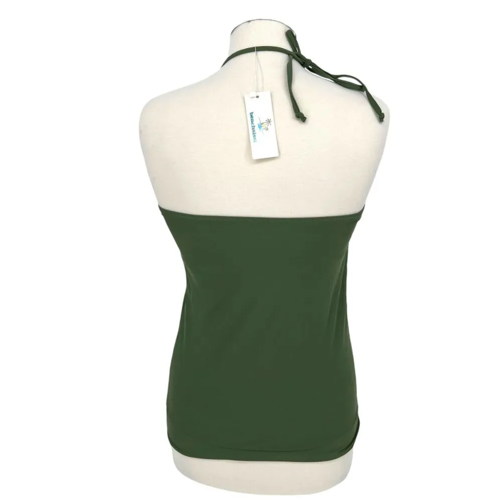 Beachsissi Halter Neck Bikini Top Ruched Bottom Olive Green Size Medium NWT - Image 3