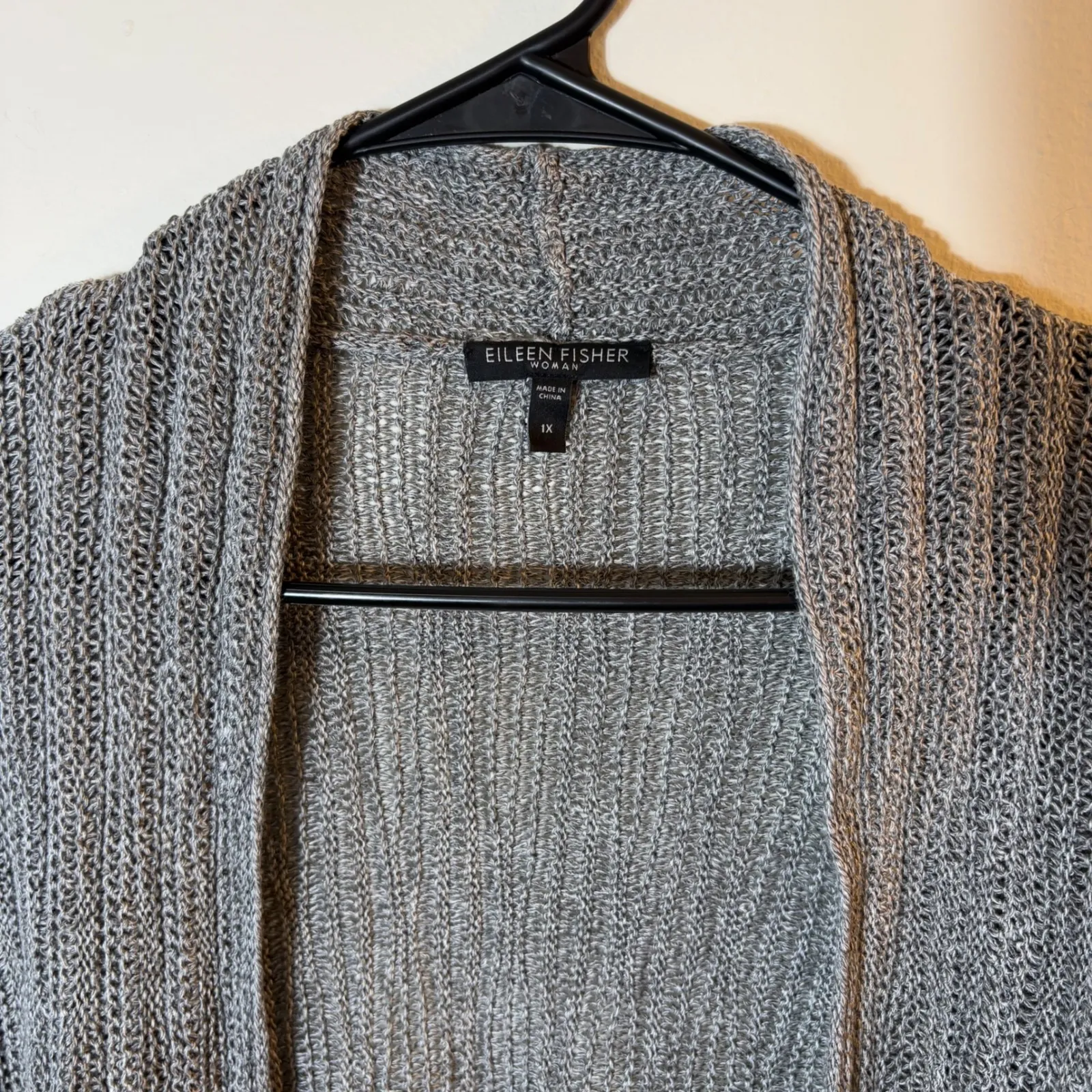 Eileen Fisher Woman 1X Gray Linen Silk Knit Open‎ Front Cardigan Sweater - Image 3