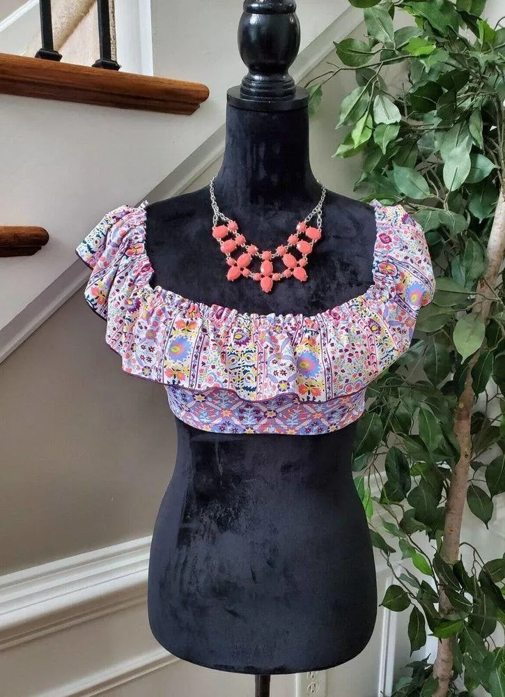 Bleu Rod Beattie Woman's Multicolor Floral Nylon Square Neck Pullover Blouse 6 - Image 11