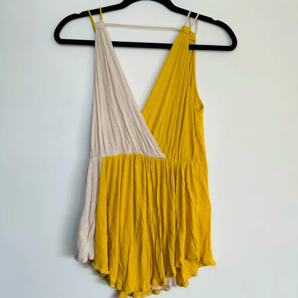 Free People Last Night Colorblock Tank‎ in Gold Boho Femme Plunging Neckline XS - Image 6