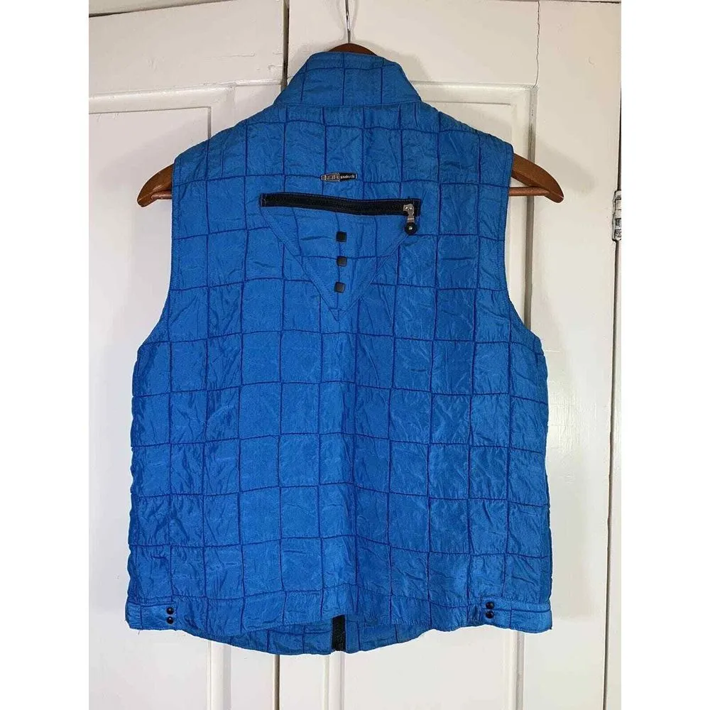 Vtg Jamie Sadock Quilted Vest Women's Medium Full Zip Golf 80s 90s Zippers Retro Blue - Image 2
