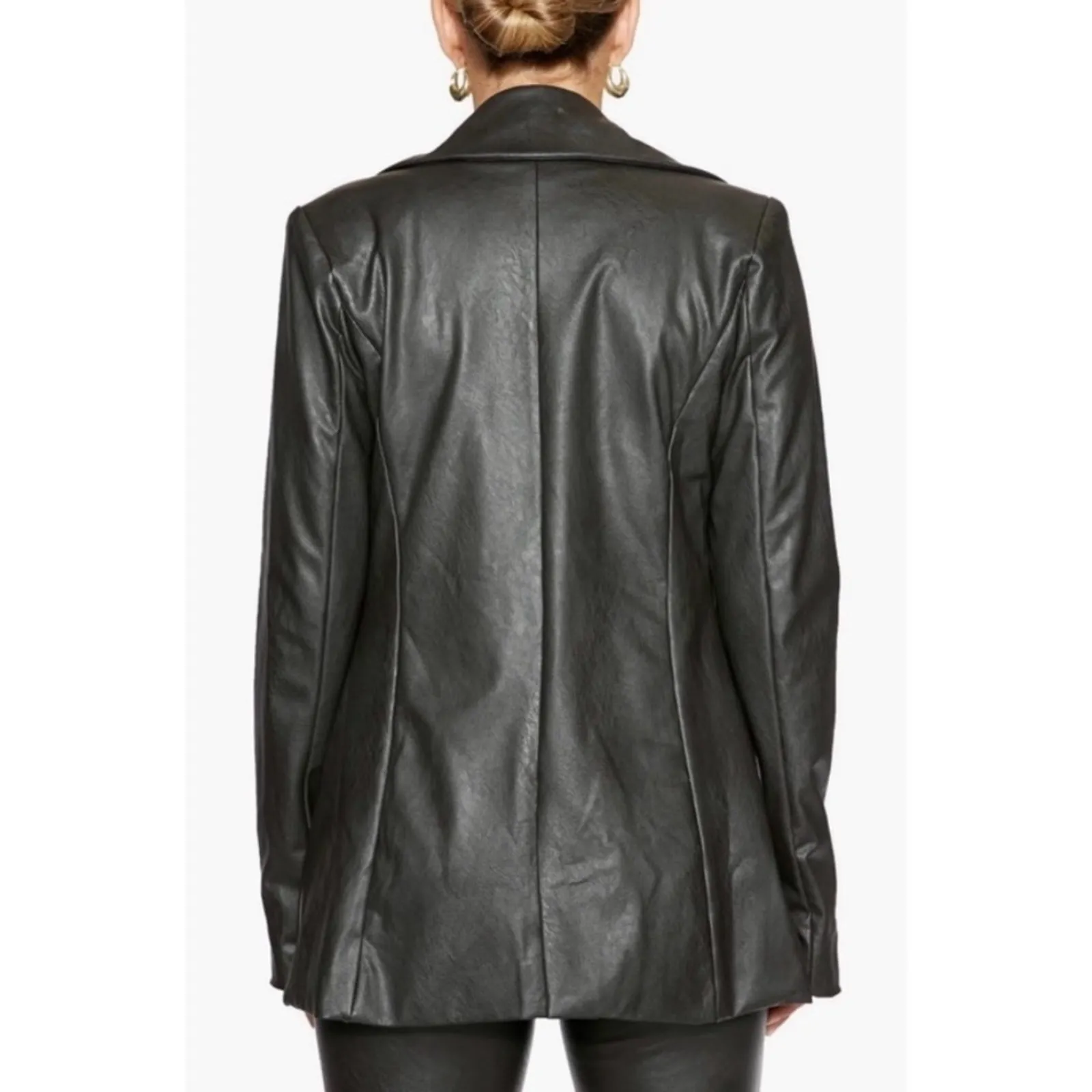 Naked Wardrobe Faux Leather Blazer In Black Size Small Gently Used Quiet Luxury - Image 2