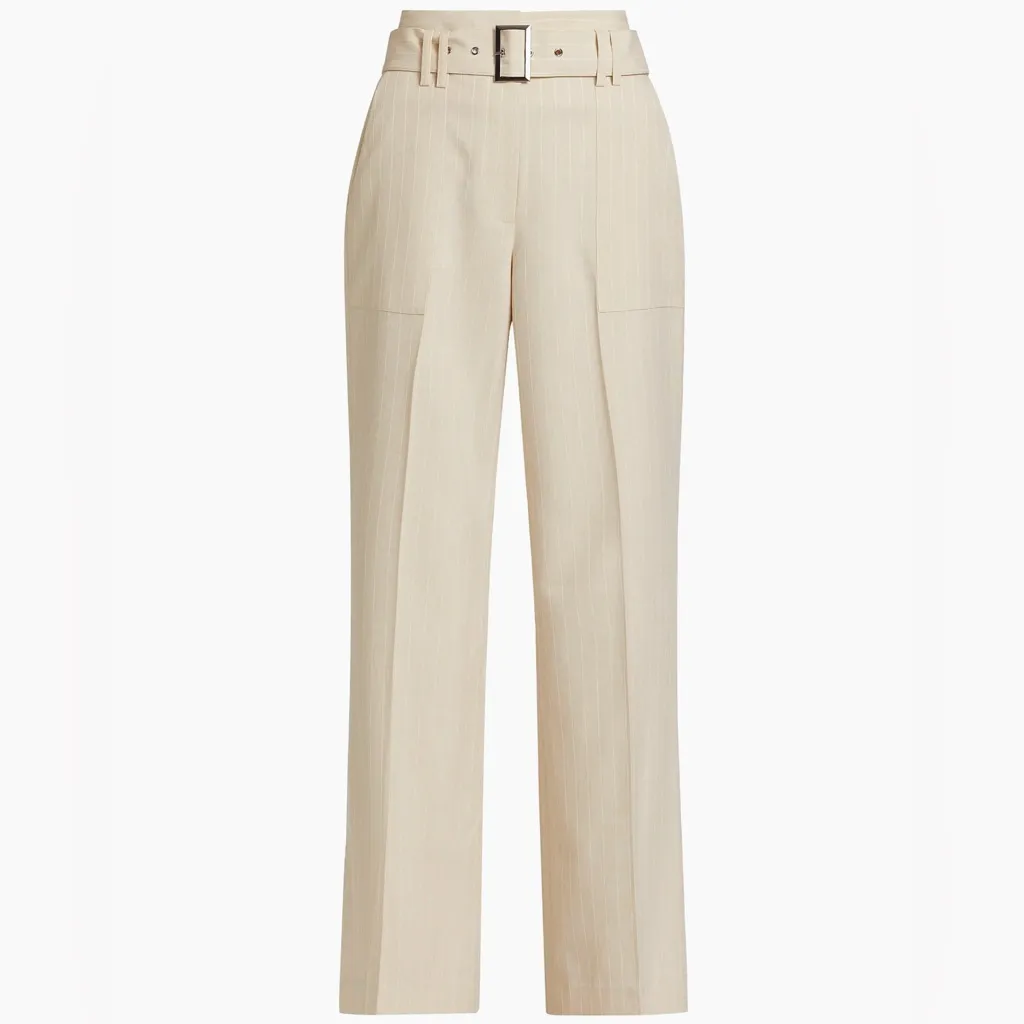 Elie Tahari Diana Pinstriped Belted Pants Sand and White Stripe size 8 NWT $345 - Image 2