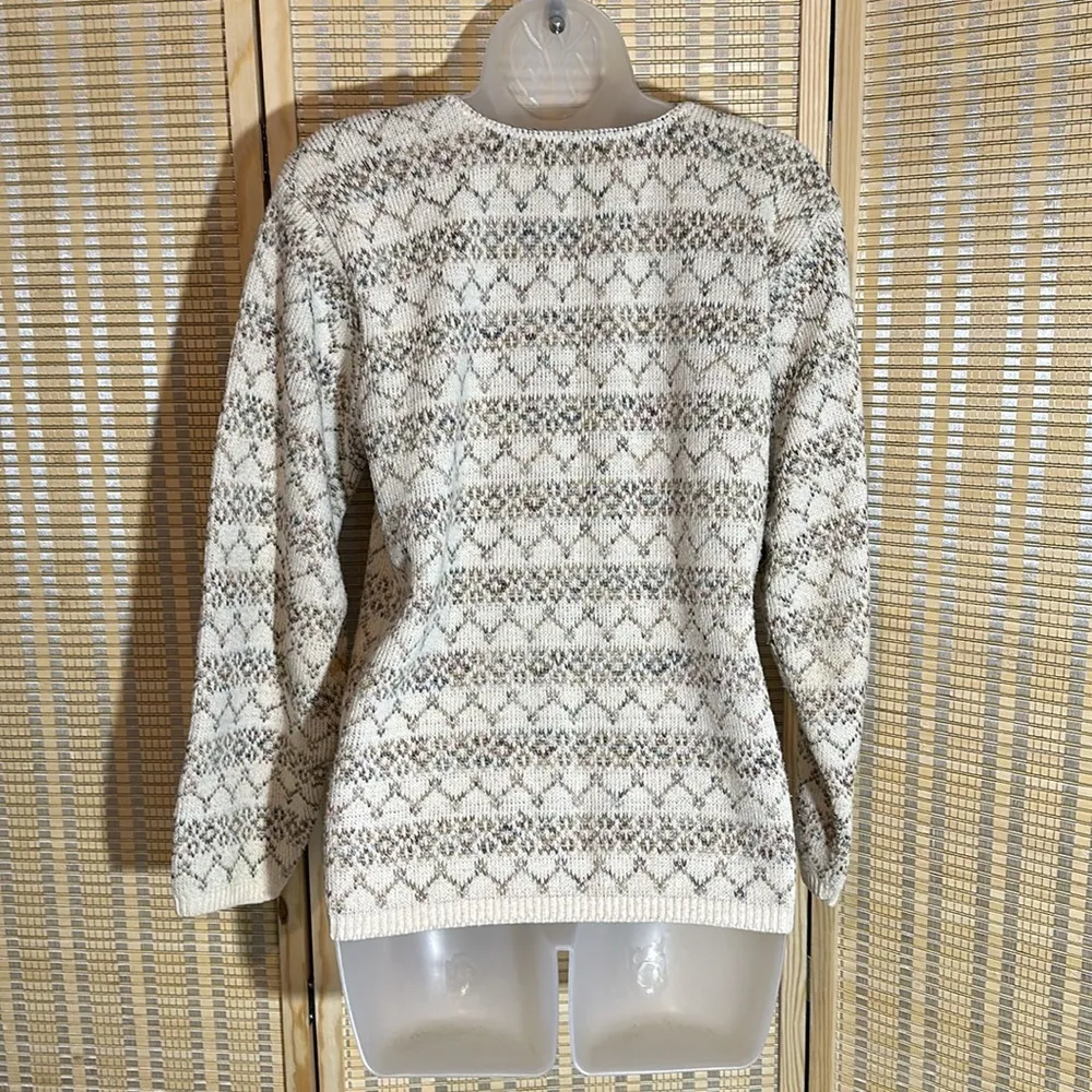 Reba Rose Vintage 1990s Y2K Beige Striped Cardigan Sweater 100% Cotton Small - Image 11