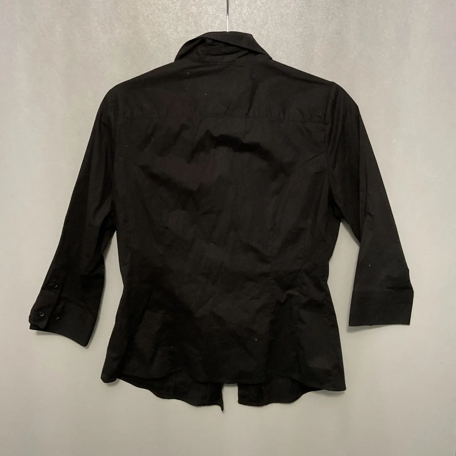 Riders by Lee Black Button Down Shirt Instantly Slims You 3/4 Sleeve Size S - Image 3