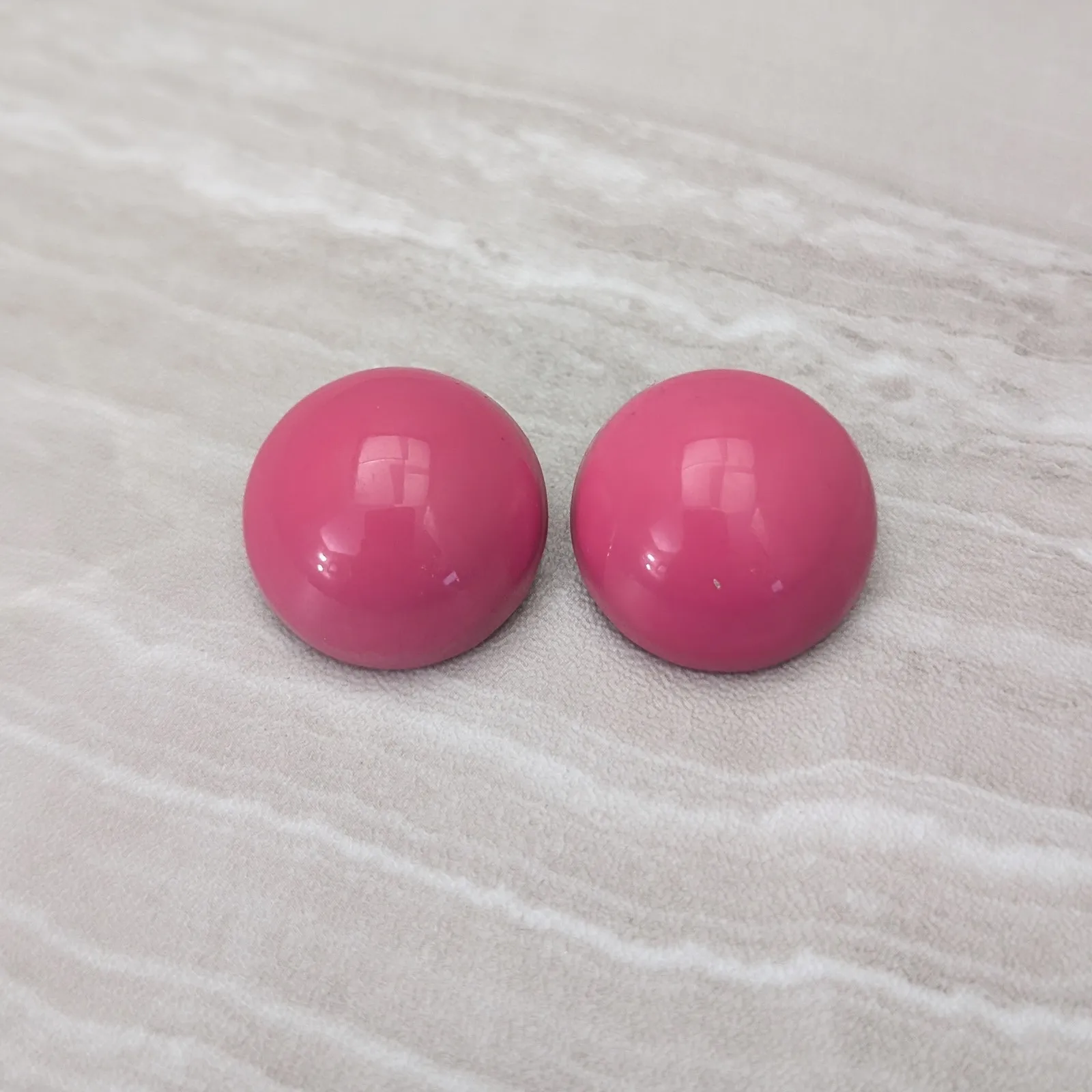 Vintage Clip On Earrings Domed Circle Retro Pink Just Over 1" Classic Statement - Image 2