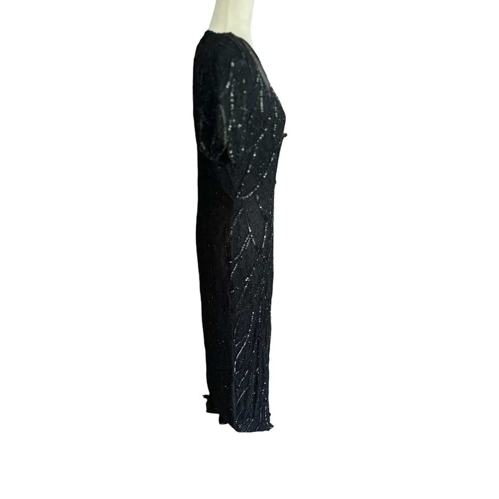 Vintage Stenay Silk Beaded Maxi Dress 6 Black Gown Cocktail Beaded Formal Party - Image 5