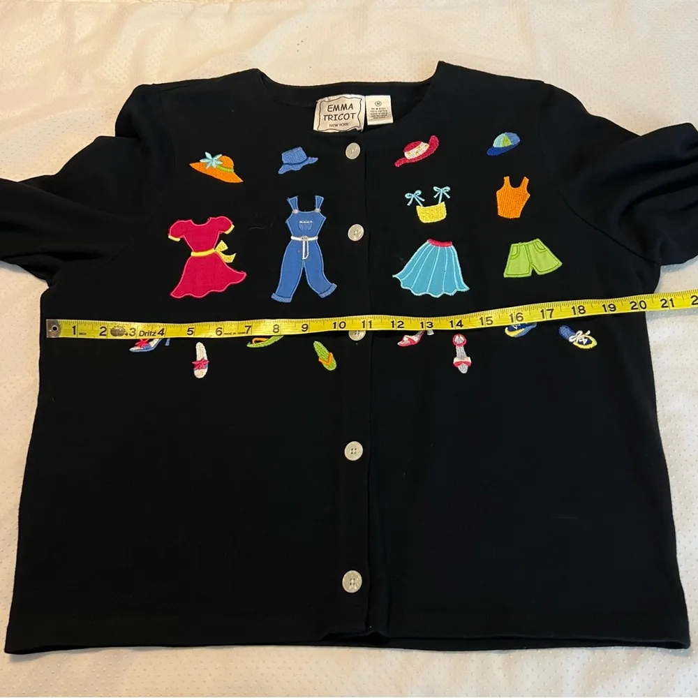 Emma Tricot Black Cardigan Sweater Colorful Clothes Embroidery Women’s Medium - Image 5