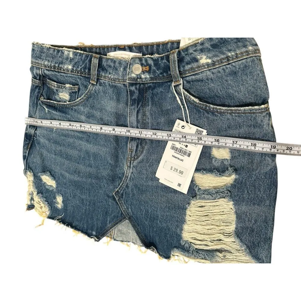 Zara Denim Skirt Womens Size L A-line Button Front Patch Pockets - Image 6