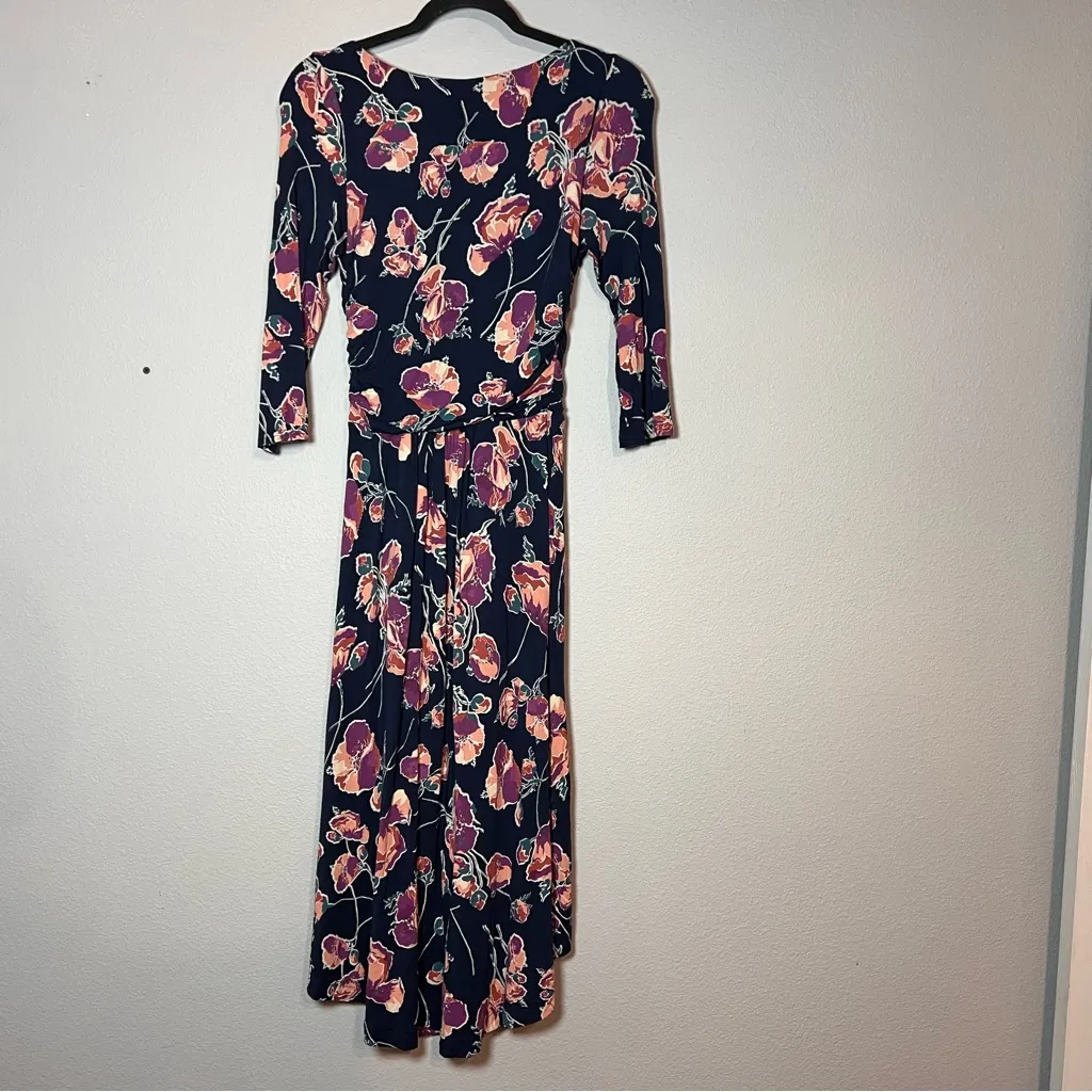 Anthropologie Maeve Midi Dress Floral Heppel Blue Purple Ruched Size Small - Image 12